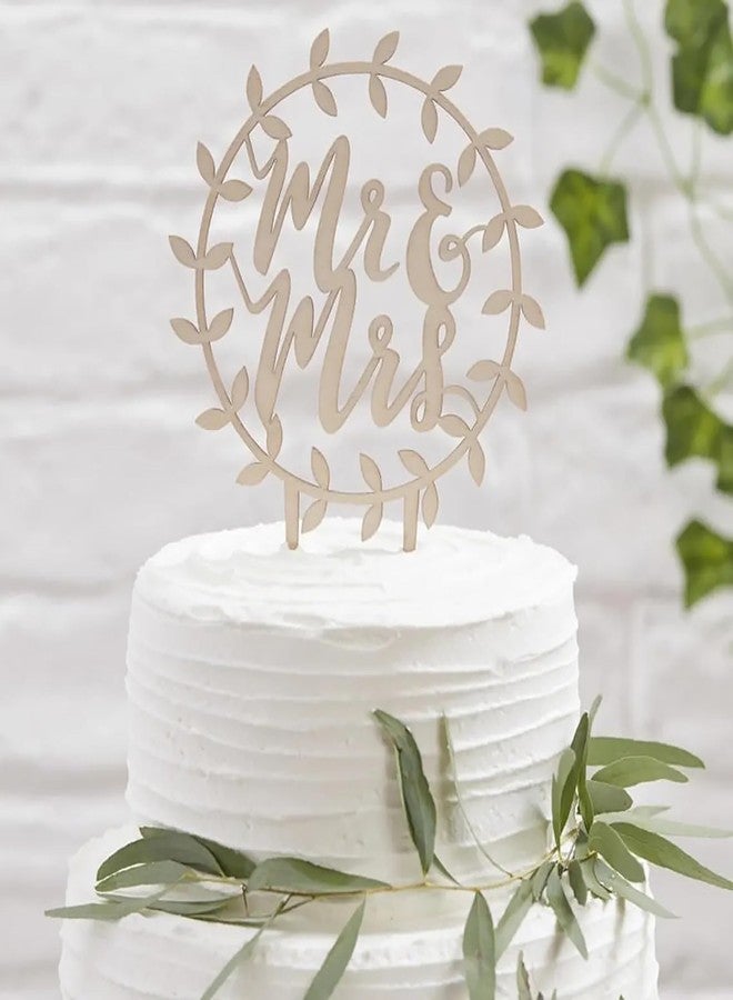 Cliths Wooden Mr & Mrs Wedding Cake Topper Round Decorative Cake Topper Elegant Rustic Wedding Cake Decoration Cake Décor for Weddings & Celebrations - Image 3